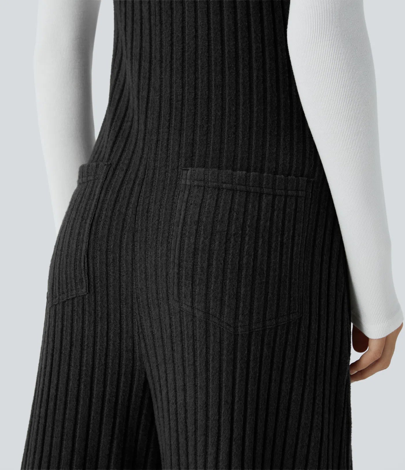 Ribbed Knit Pockets Casual Overalls
