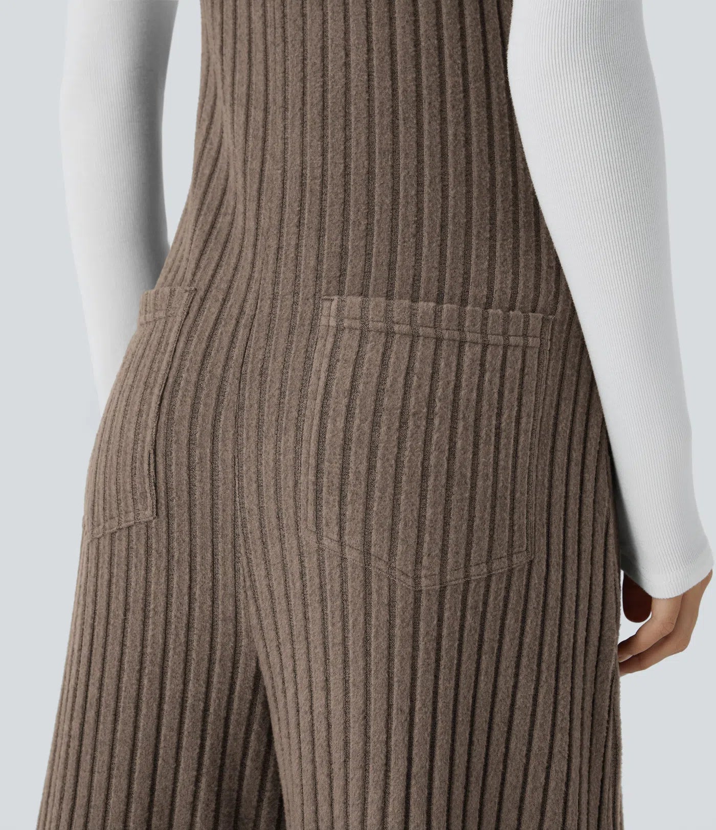 Ribbed Knit Pockets Casual Overalls