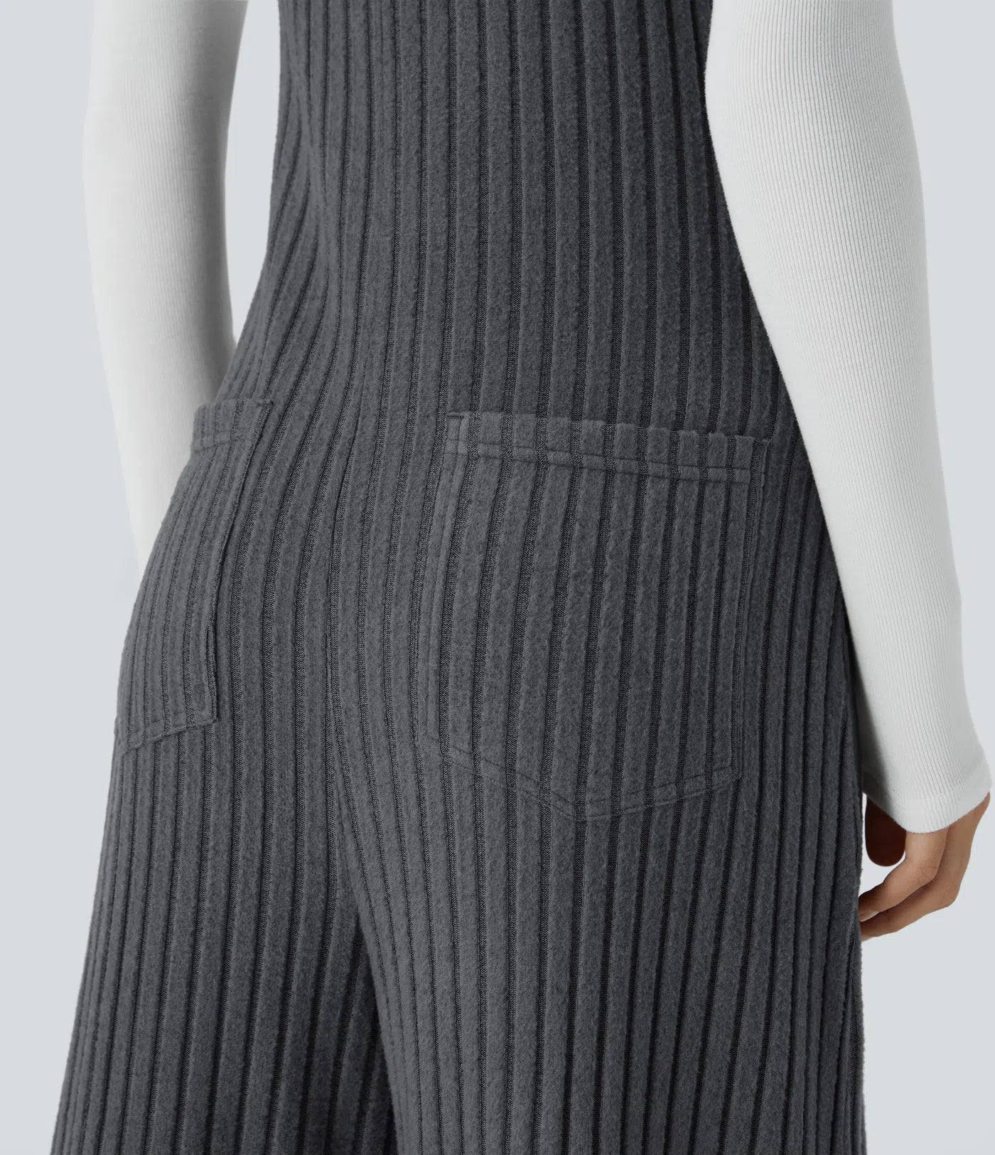 Ribbed Knit Pockets Casual Overalls