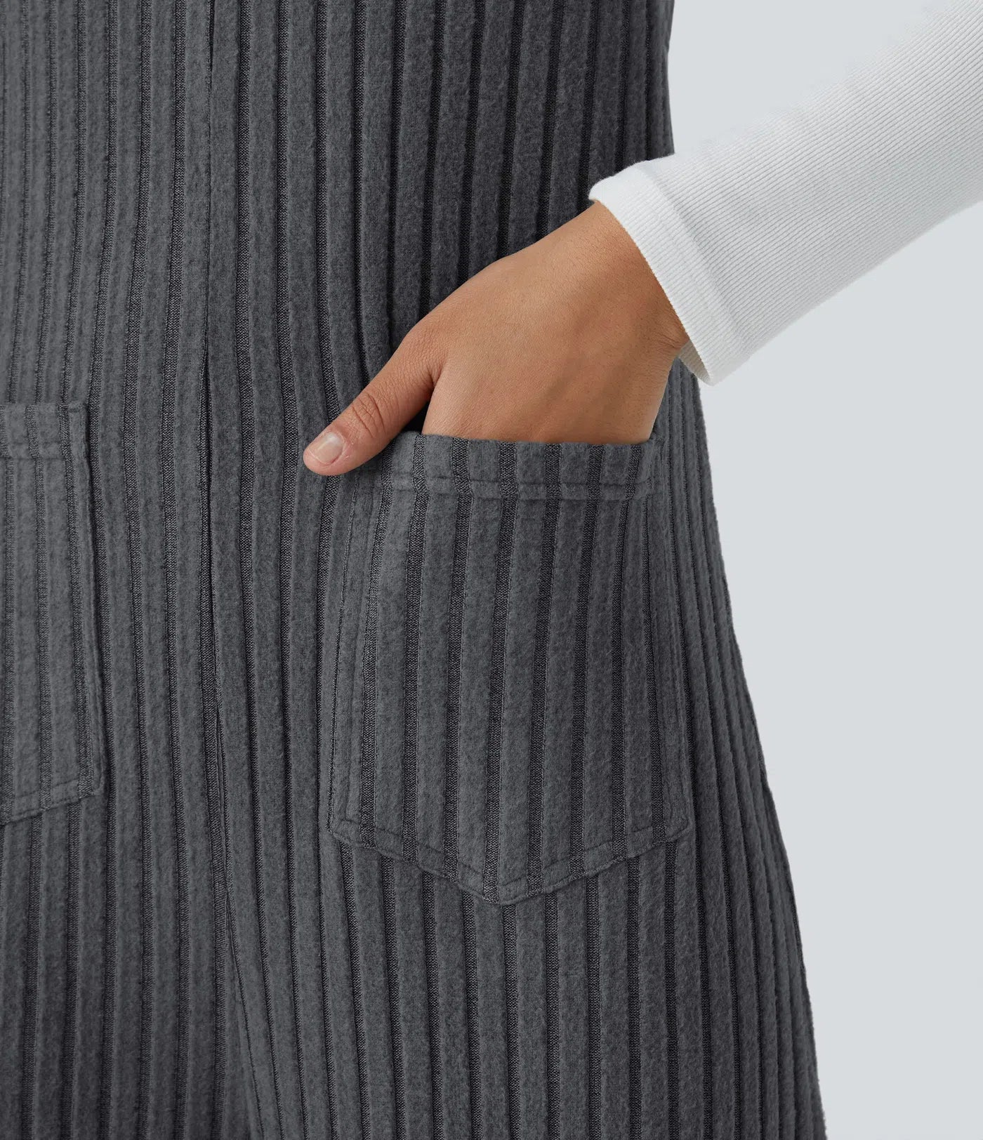 Ribbed Knit Pockets Casual Overalls