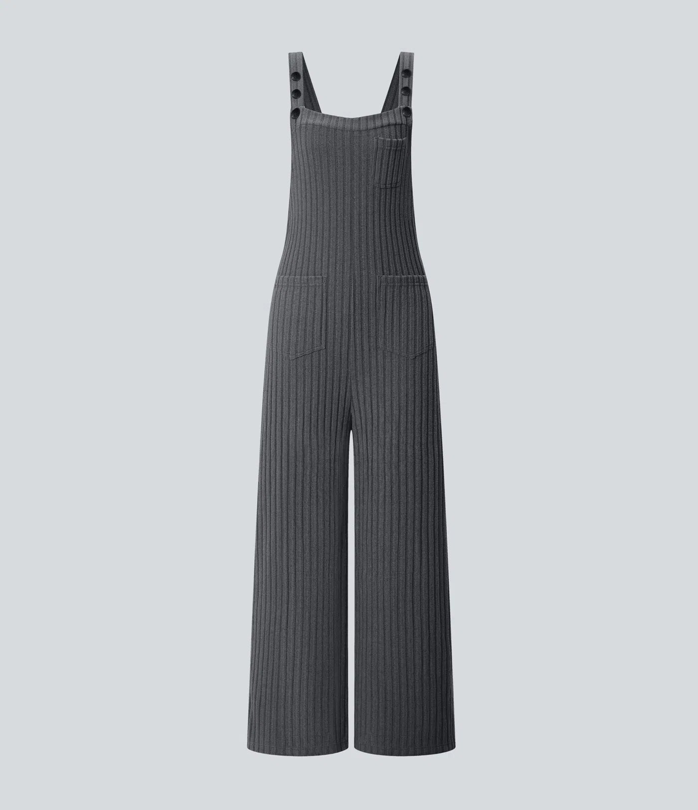 Ribbed Knit Pockets Casual Overalls