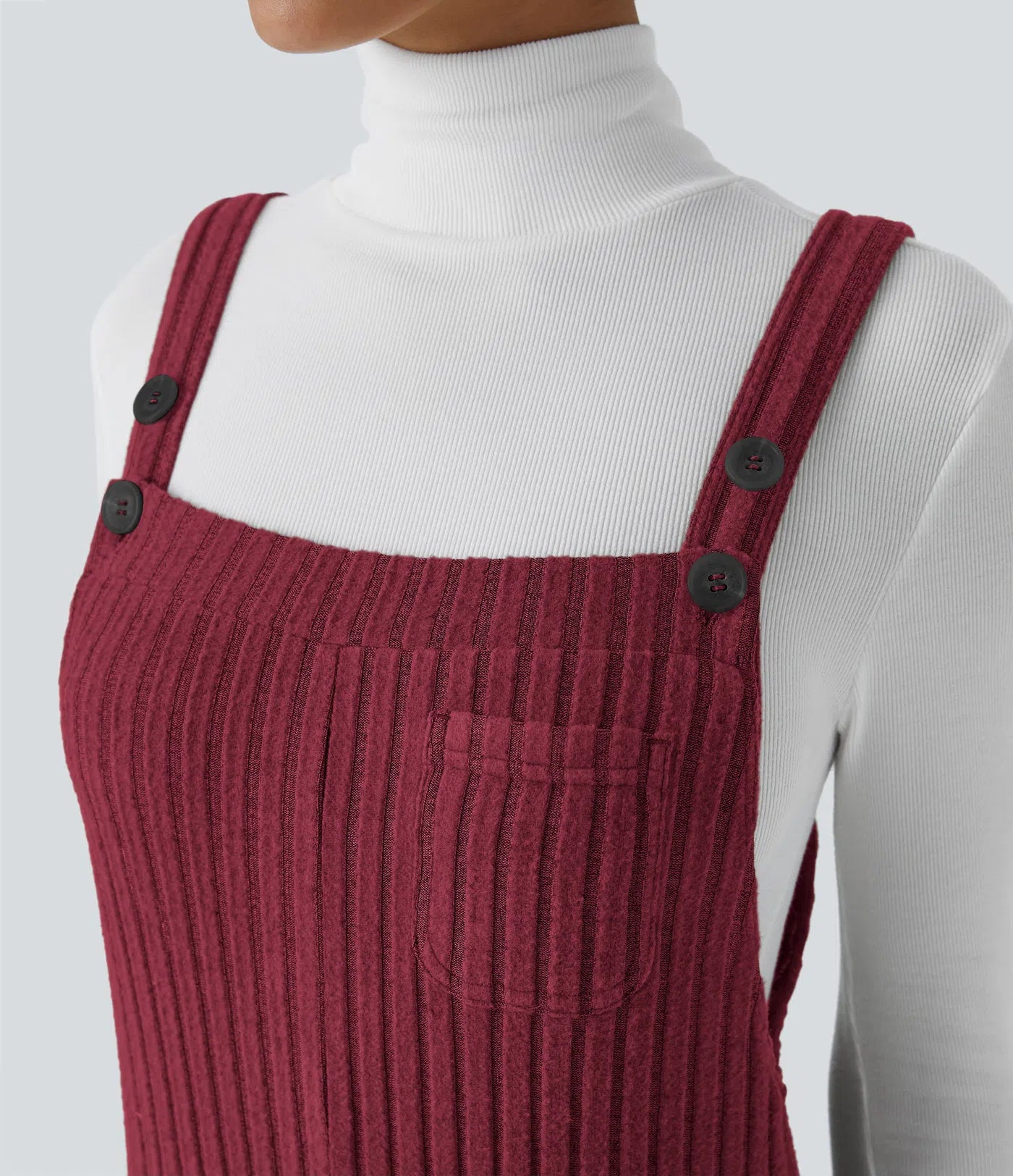 Ribbed Knit Pockets Casual Overalls