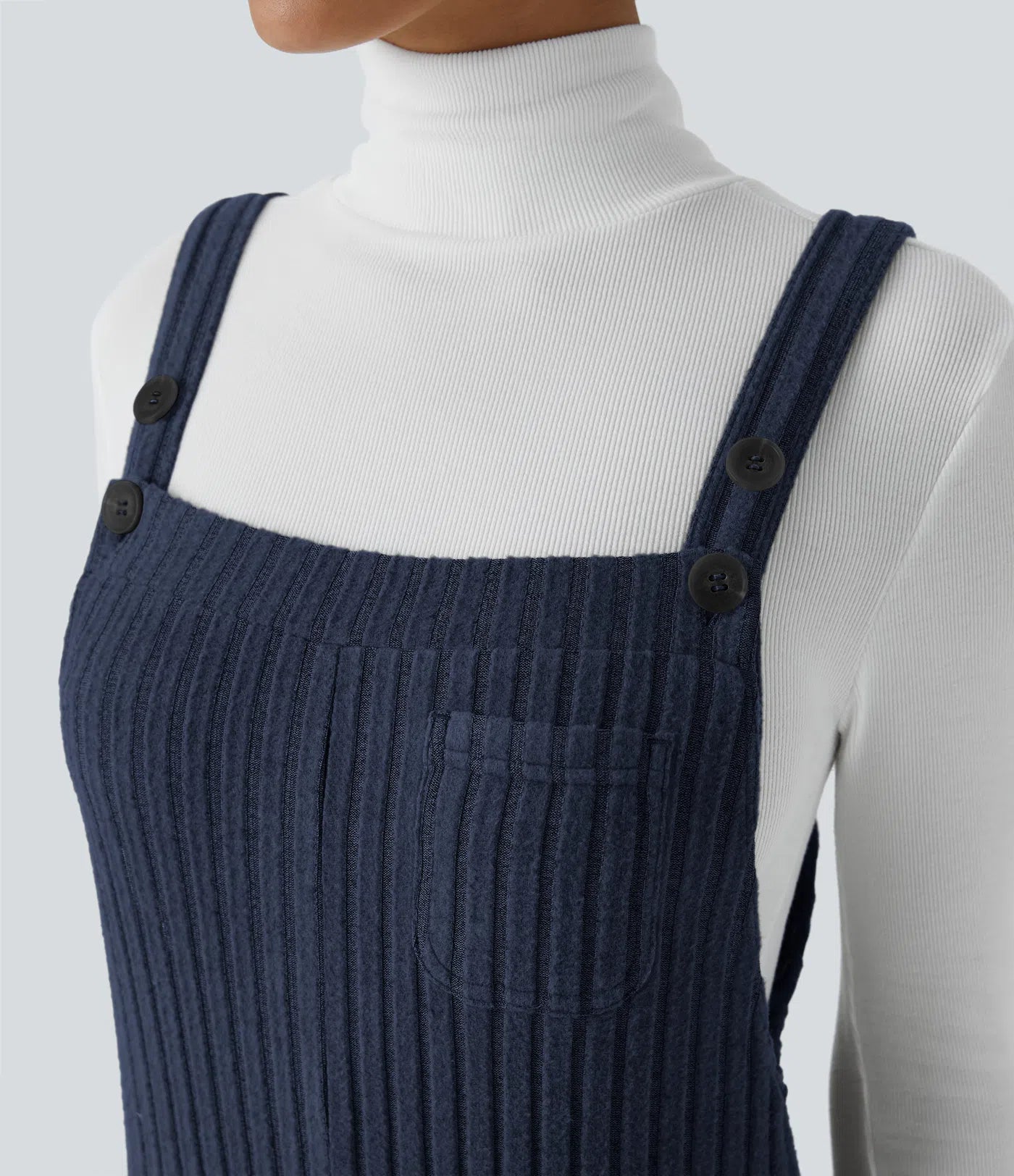 Ribbed Knit Pockets Casual Overalls