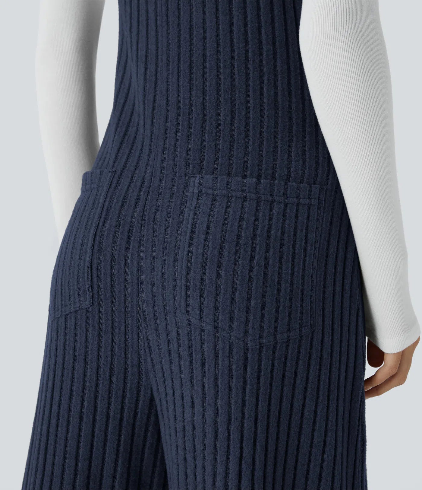 Ribbed Knit Pockets Casual Overalls
