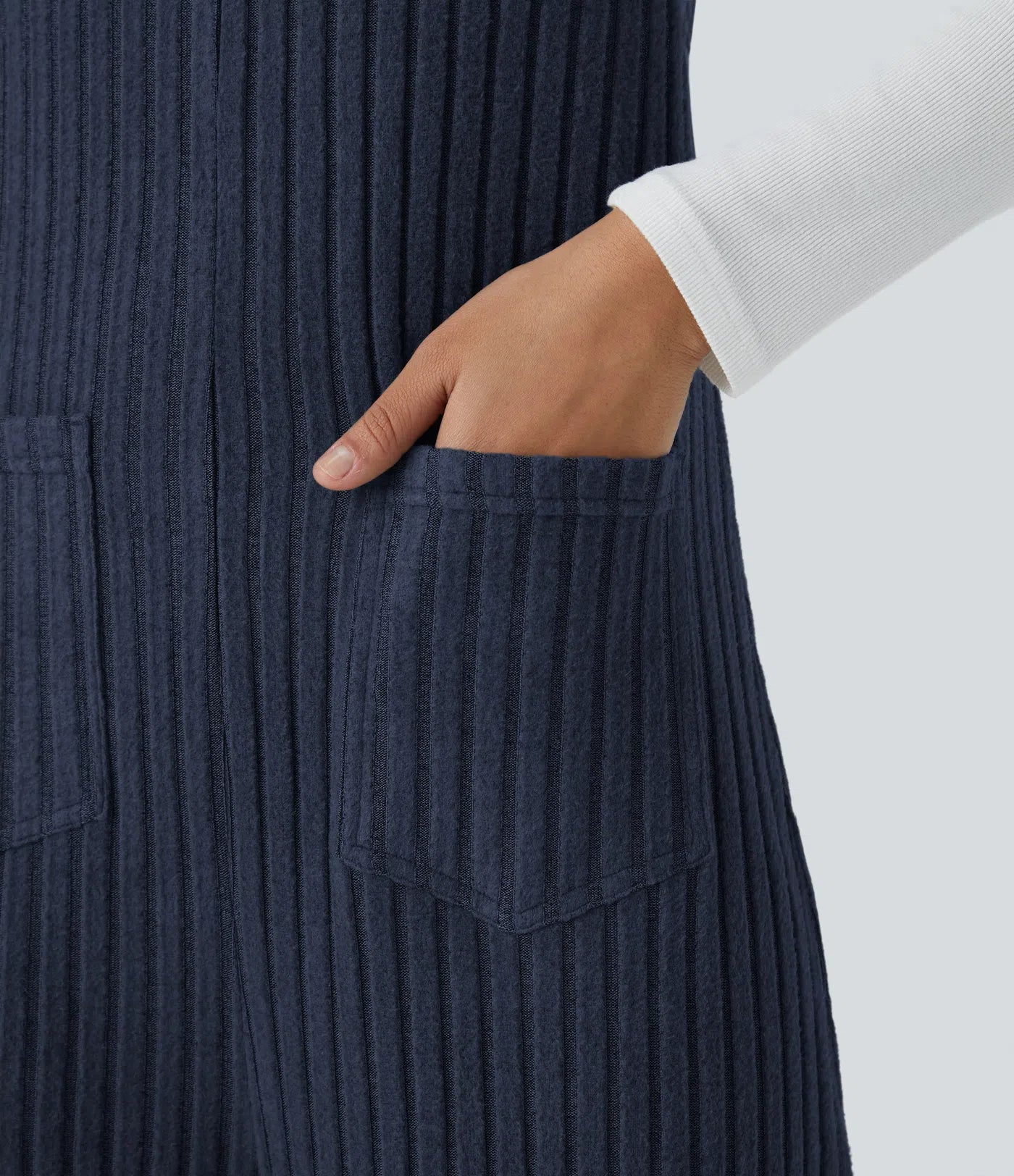 Ribbed Knit Pockets Casual Overalls