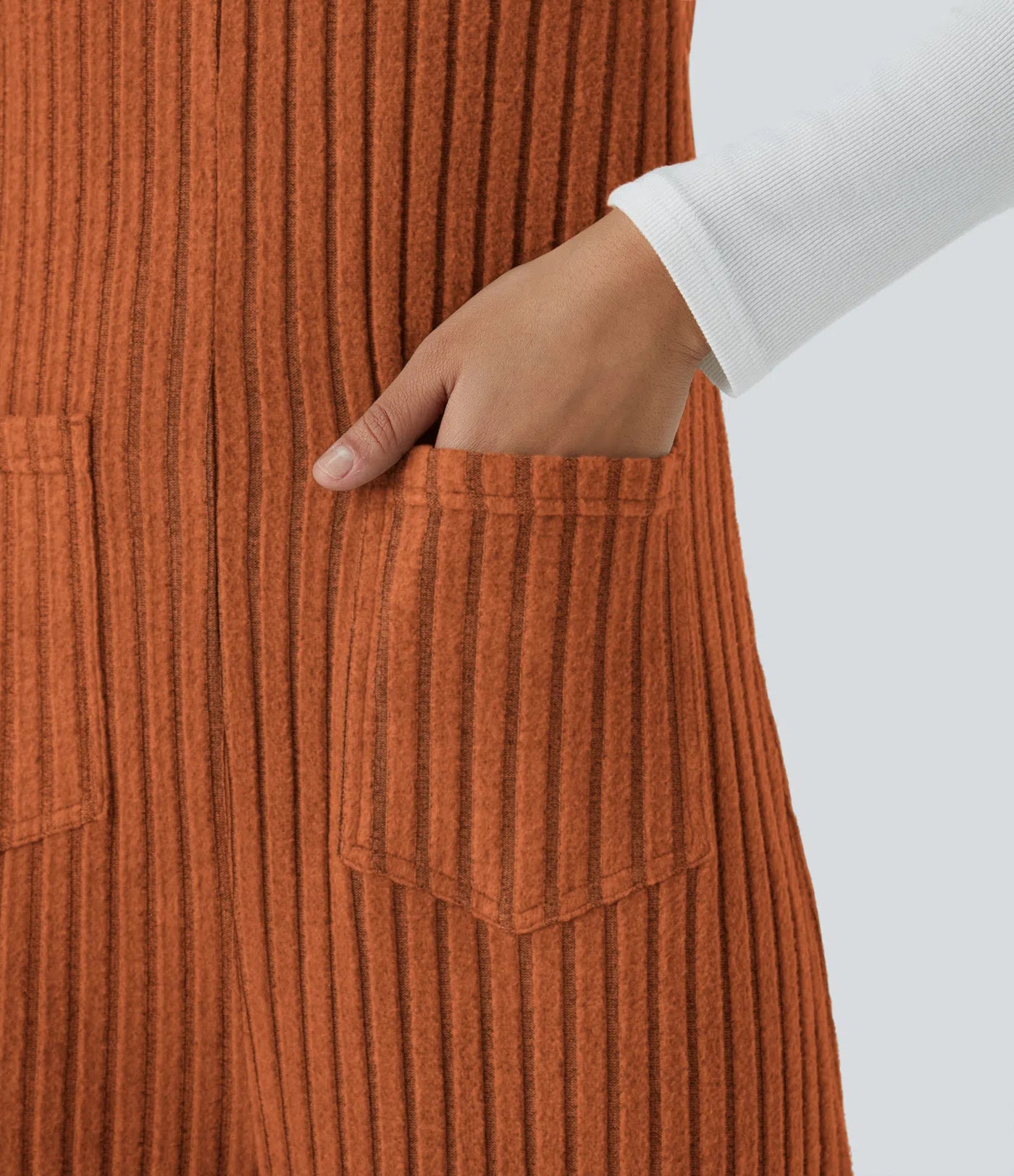 Ribbed Knit Pockets Casual Overalls