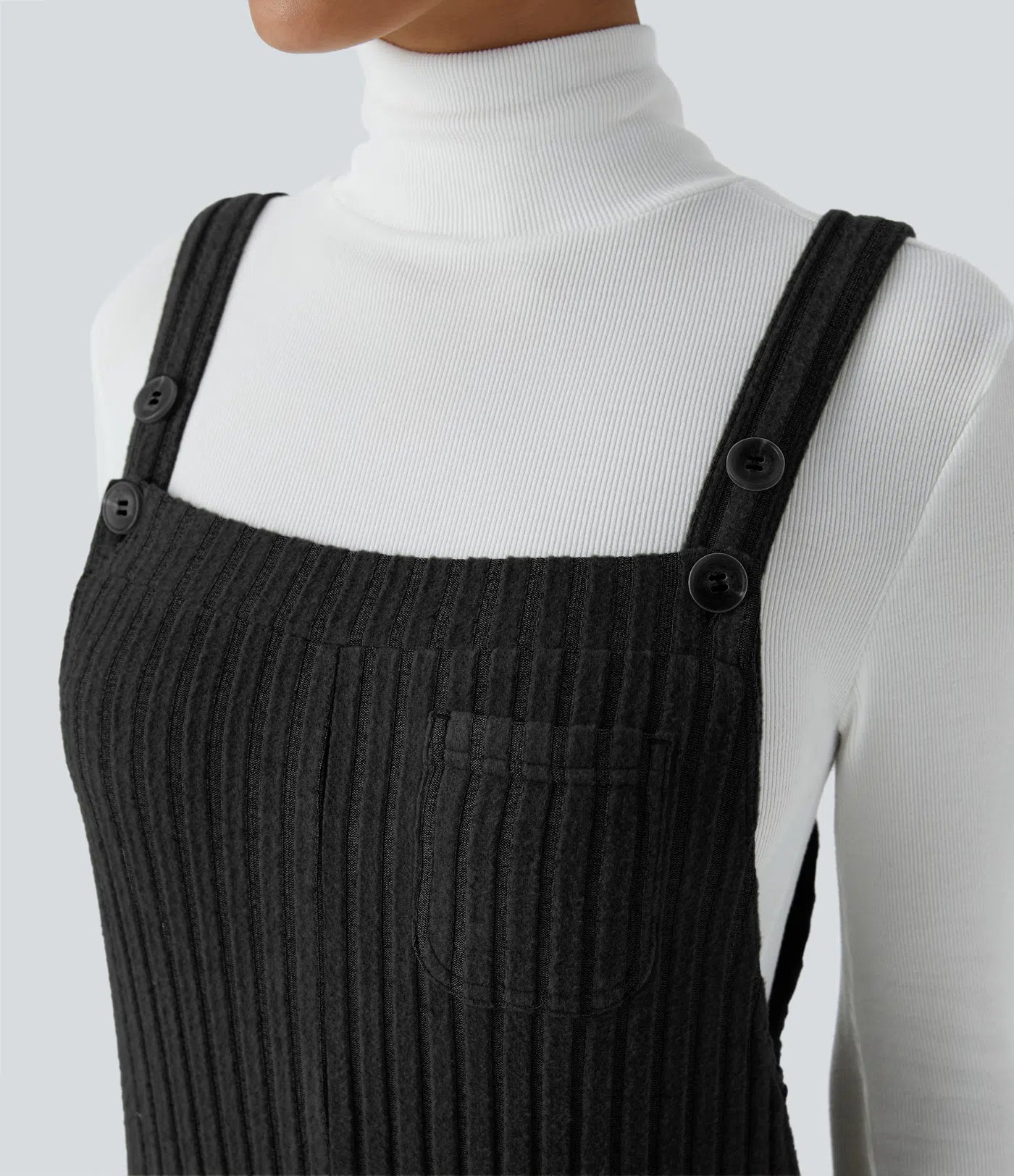Ribbed Knit Pockets Casual Overalls
