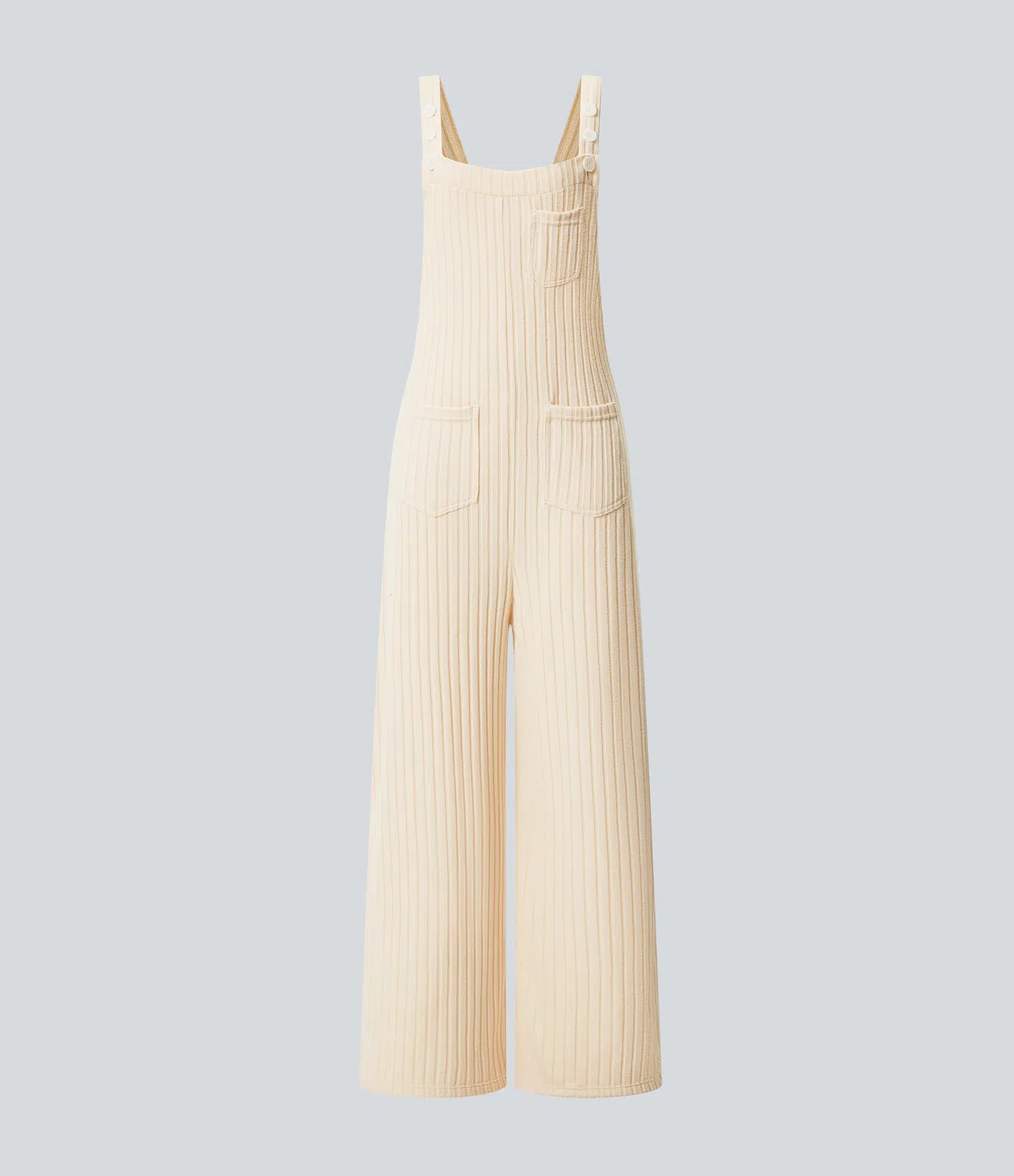 Ribbed Knit Pockets Casual Overalls