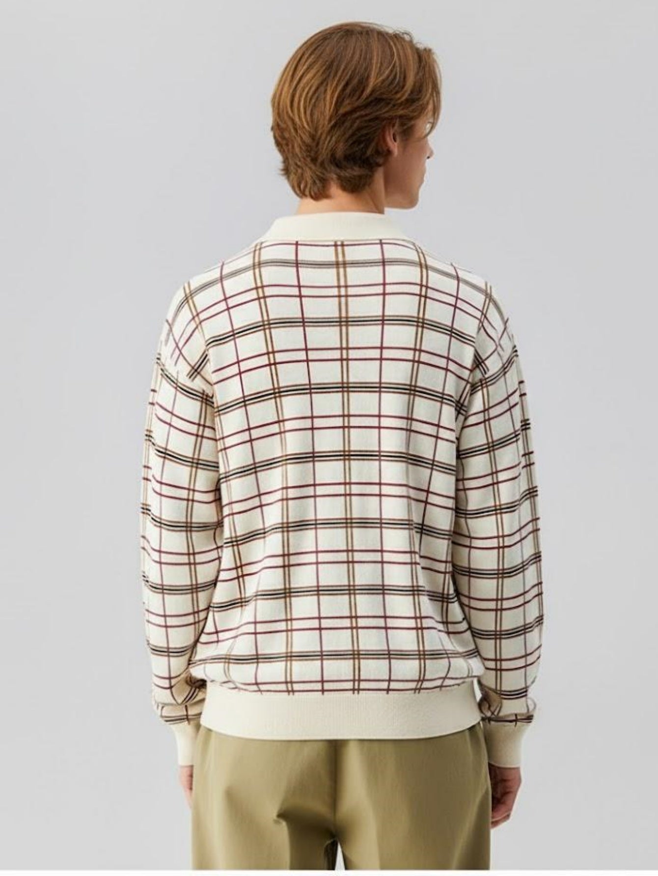 Men¡¯s Beige Plaid Knit Sweater ¨C Retro Checkered Long-Sleeve Pullover
