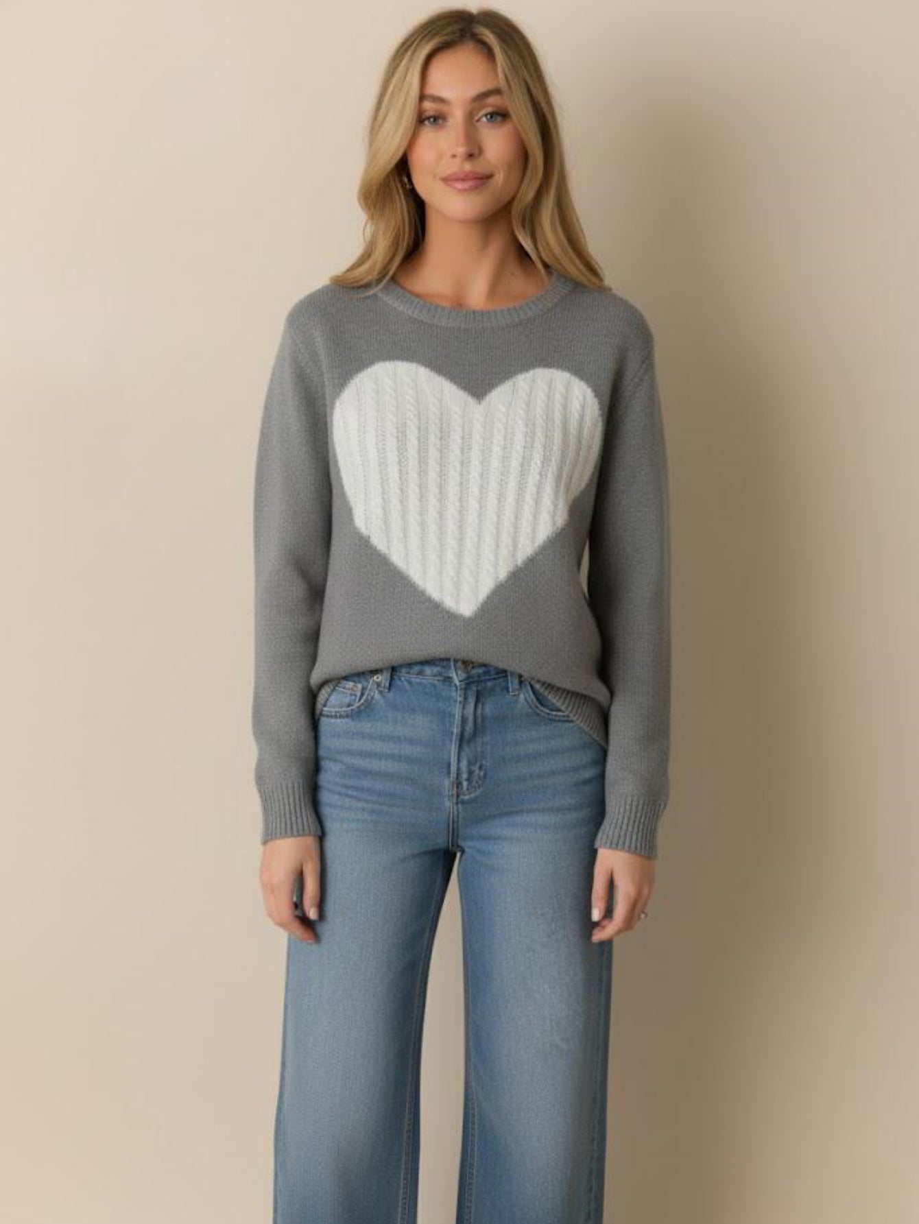 Heart Print Knit Pullover Sweater