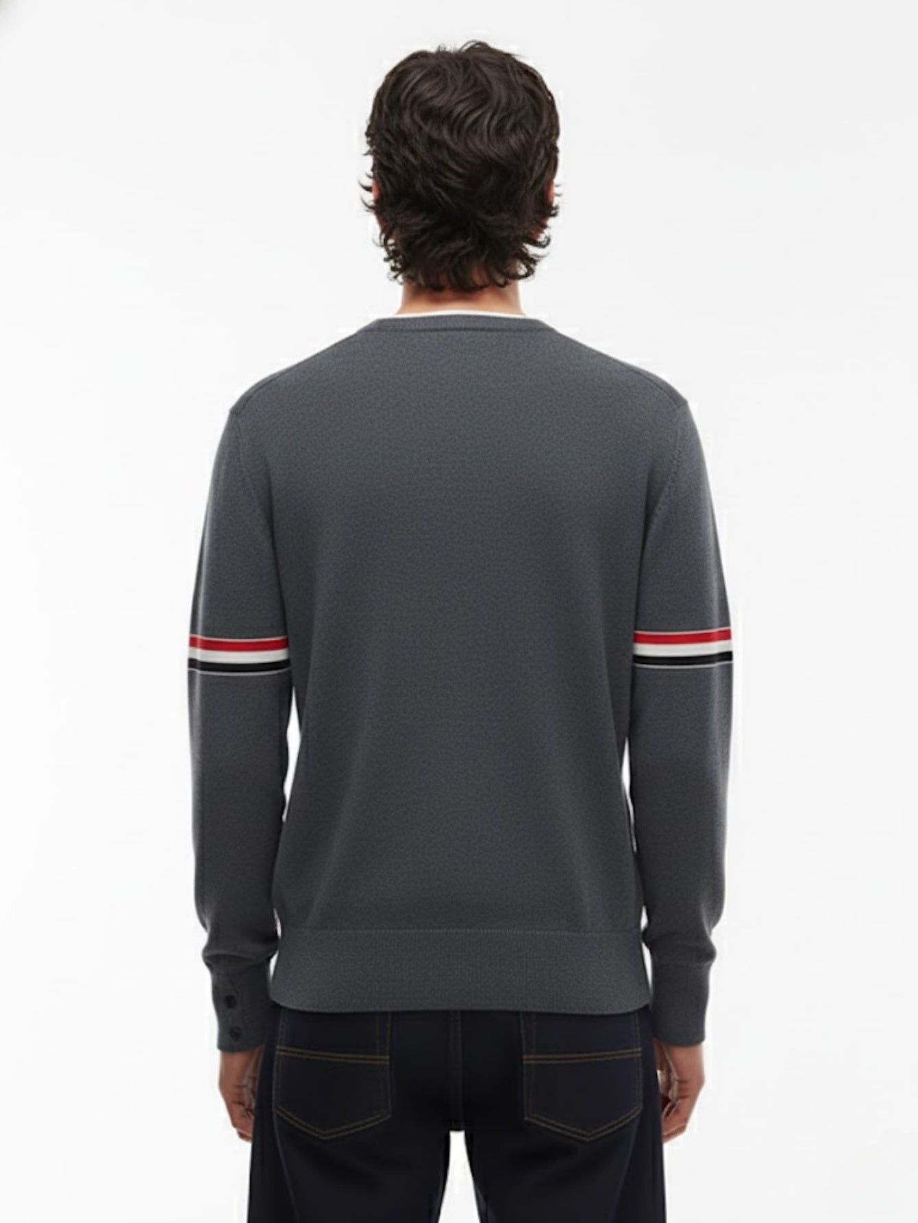 Men¡¯s Wool Crewneck Stripe Trim Sweater ¨C Classic Long-Sleeve Knit Pullover