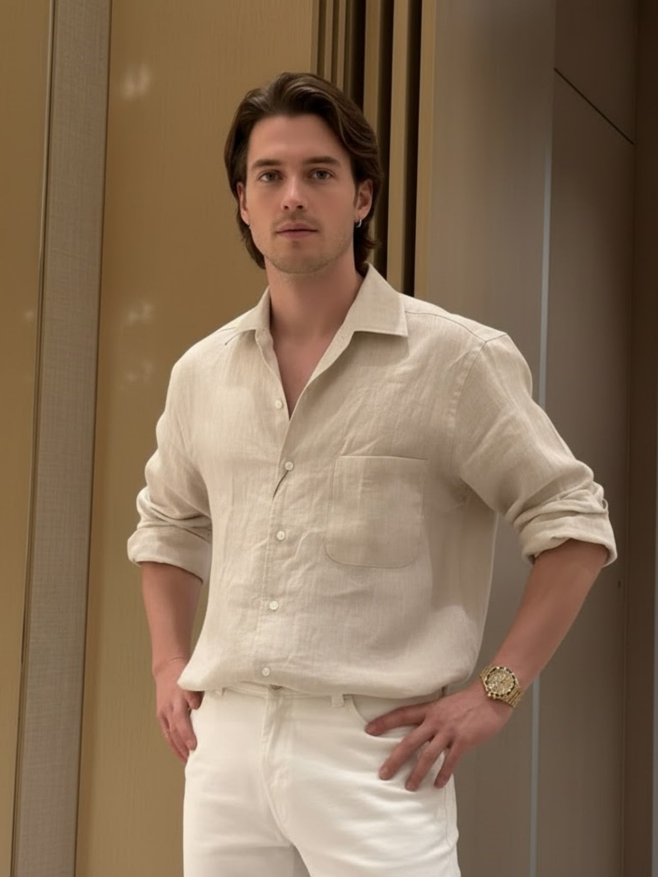 Men¡¯s Long-Sleeve Linen Shirt ¨C Relaxed Breathable Button-Up