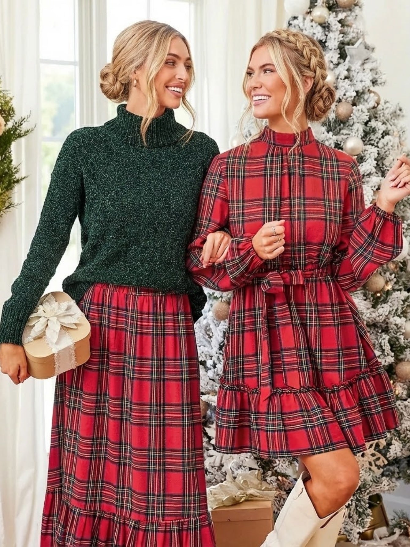 Burgundy Plaid Ruffled Maxi Skirt