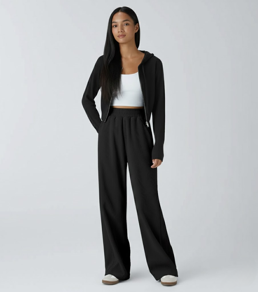 High Waisted Straight Leg Mop Corduroy Casual Pants