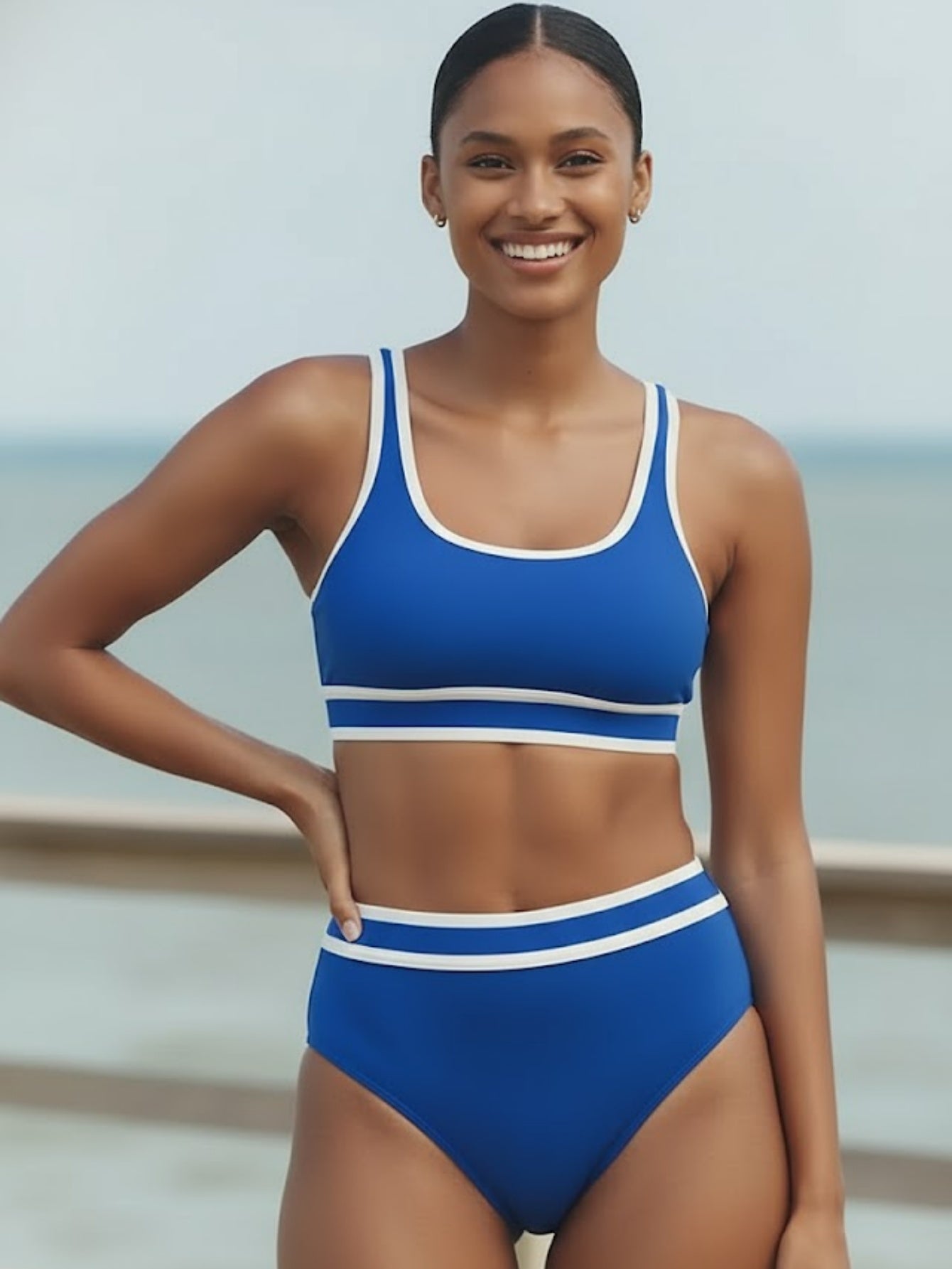 Color-Block High-Waist Bikini Set