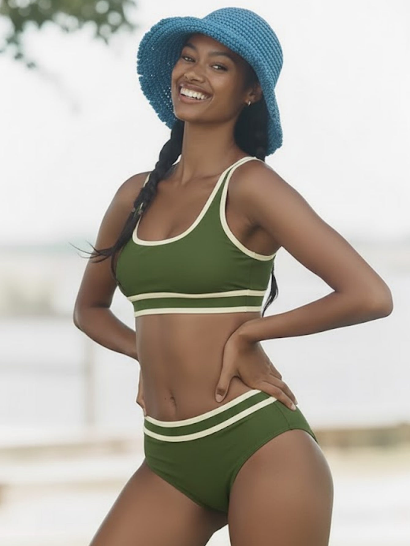 Color-Block High-Waist Bikini Set