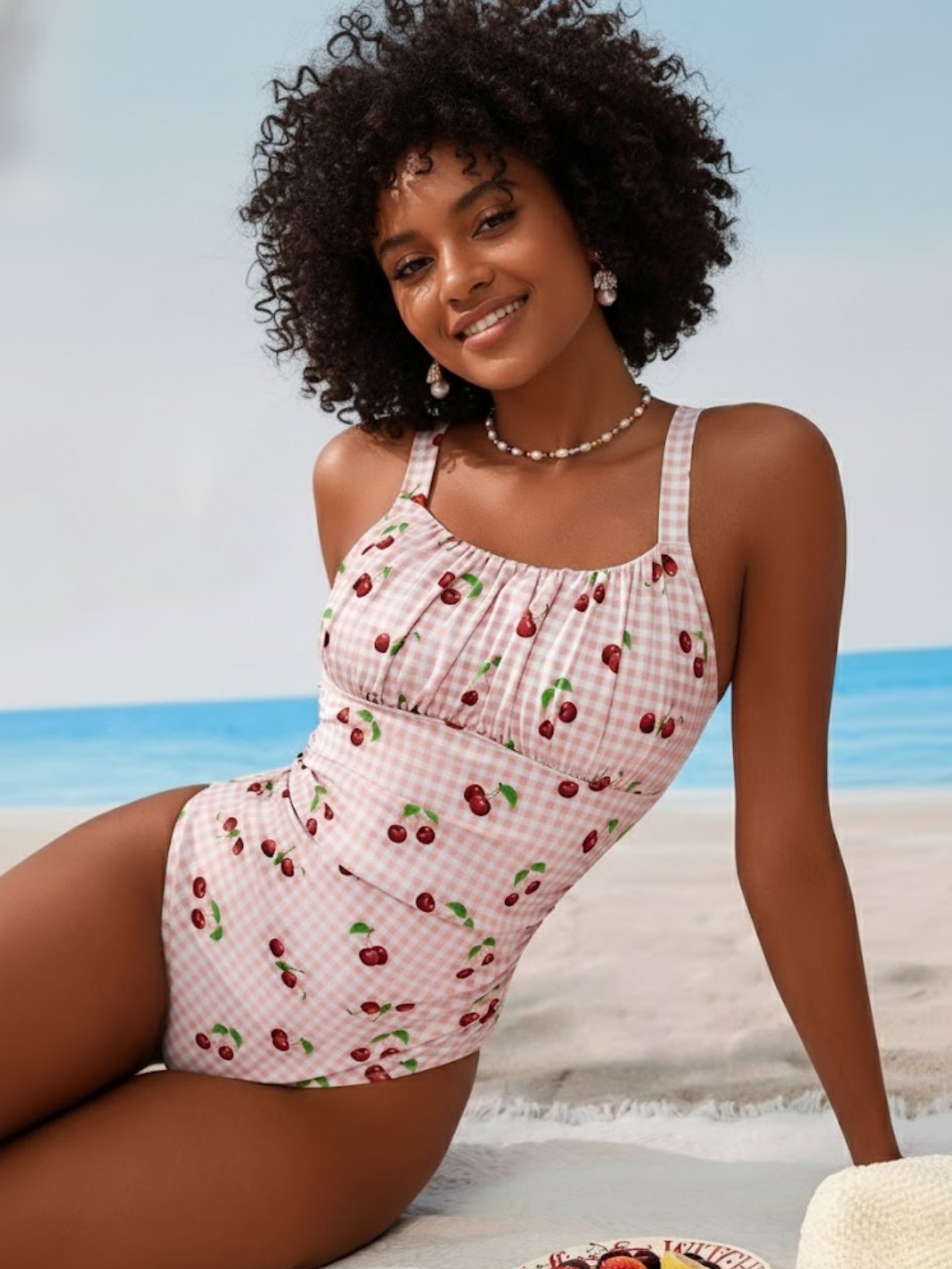 Cute Sweet Cherry Gingham Y2K One piece